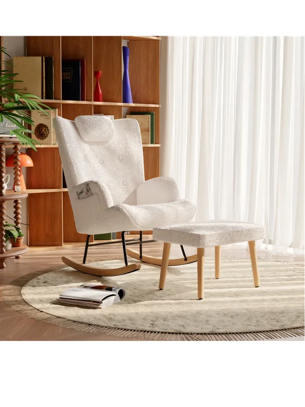 AliExpress - Anajqaqia Schaukelstuhl mit Hocker, Schaukelstuhl, Schwingstuhl, für Wohnzimmer, Schlafzimmer, Teddy-Plüsch, Weiß