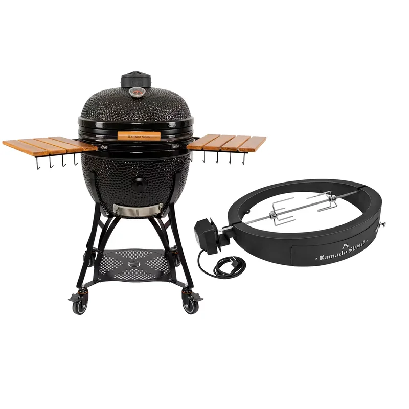 Kamado Sumo Maxi Gen 2 kamado-grill med Grillmesterens Rotisserie, grøn - Sort | KitchenOne