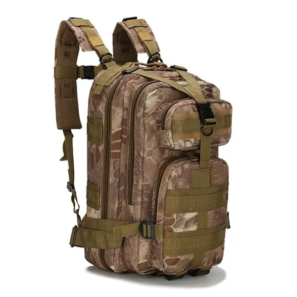 Maastokuvioinen ulkoiluvaelluslaukku Camo retkeily metsästysreppu kaksinkertainen vetoketju urheilupakkaus harjoitusvarusteet Python mutaväri