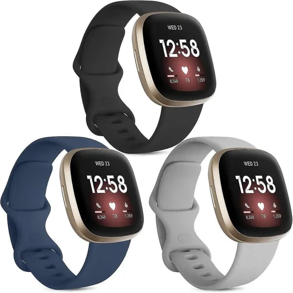 [3-pack] Armband Kompatibelt med Fitbit Versa 3 Armband / Fitbit Sense Armband, Mjukt Silikon Ersättningsarmband A—max