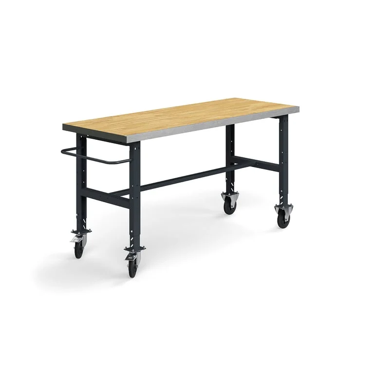 Arbetsbänk på hjul, 2000x760 mm, 200 kg, ekparkett