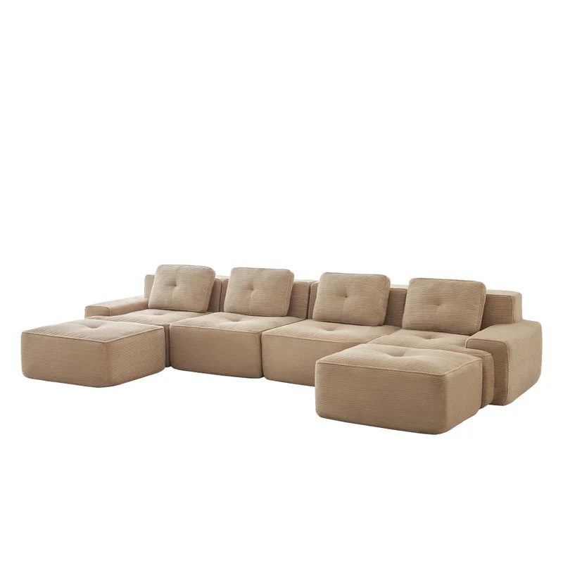 AliExpress - 4-Sitzer-modulares Sofa ohne Knochen mit U-förmiger Stuhllänge, bequem gepolstertes Cloud-Sofa aus Cord für das Wohnzimmer, rutschfestes 
