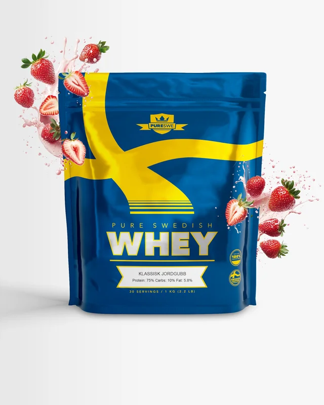 Valleprotein – PureSwe Whey, 1 kg, Klassisk jordbær - Proteinpulver, Whey protein