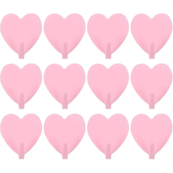 12 st Hjärtformade Väggkrokar, Självhäftande Väggkrokar för Upphängning av Handdukar, Klädhängare för Badrum, Handdukshållare i Järn, Förvaring, Rosa
