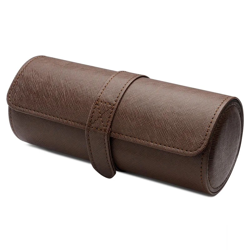 Brown Leatherette Travel Roll Case – 3 Watches for Men - Watch boxes