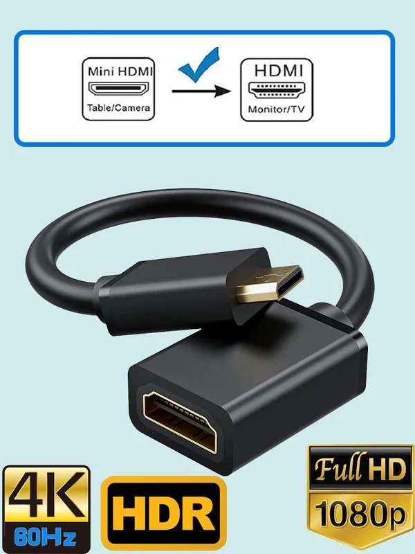 AliExpress - Mini HDMI-kabel 4K 60Hz HDMI 2.0 Mini HDMI naar HDMI-kabeladapter Mini HDMI mannelijk naar HDMI vrouwelijk kabel Koppelingadapter