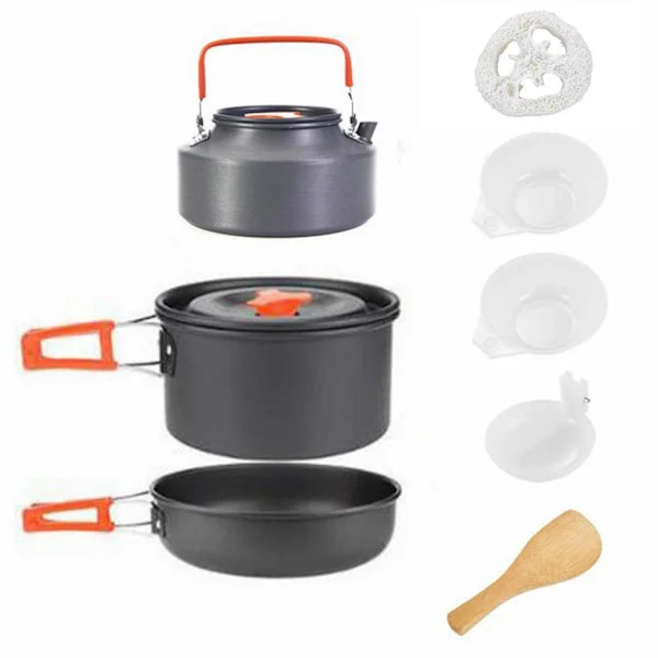 Utomhus Ultralätt Camping Köksutrustning Mess Kit för 2-3 Personer Bärbar Utomhus Camping Köksutrustning Set Camping Köksutrustning med Vattenkokare 