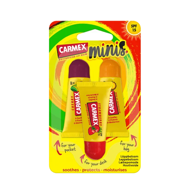 Carmex läppbalsam i minituber, 3 olika smaker Läppvård Unisex Gul