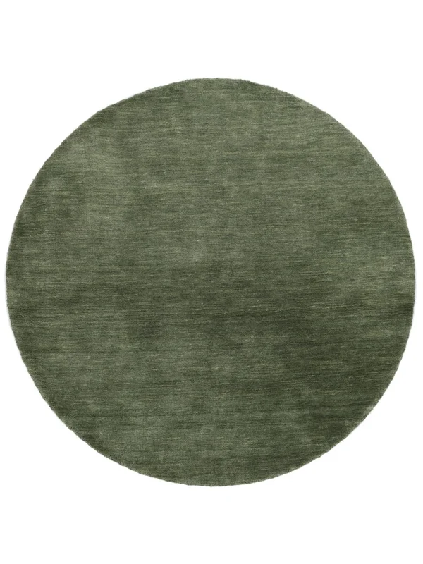 Wool Rug Plain (Single Colored) Handloom Forest Green Round Small