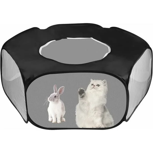 Small Animal Playpen Foldable Pet Tent Fence Cage with Zipper Cover Breathable Transparent Pop Up Pet Exercise Playpen for Guinea Pigs L