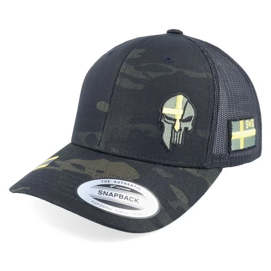 Army Head - Camo Trucker Cap - Sverige Sweden Army Skull Black Camo Trucker, Farbe: Black Camo, Größe: One Size