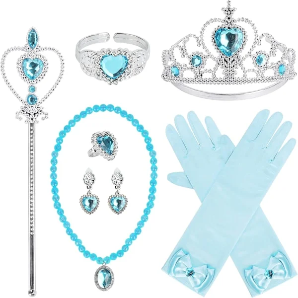 Prinsesse Udklædningsfest Tilbehør til Prinsessekostume Handsker Diadem Tryllestav Halskæde Øreringe Armbånd og Ring Gavesæt 9 dele (Rose, Sæt med 7, 