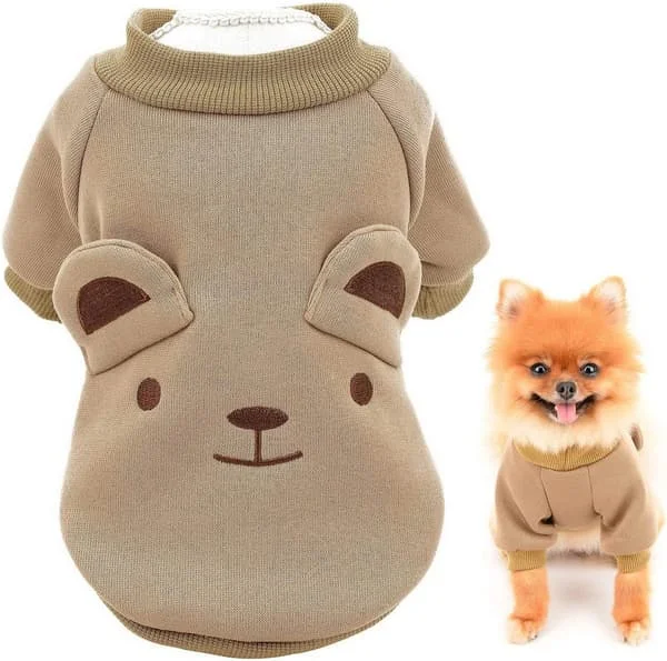Valpesøt fleecegenser med ører for små og mellomstore hunder og katter, brun, S(S)