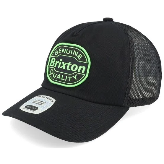 Brixton - Black trucker Czapka Z Daszkiem - Neon Keaton Mp Trucker Hat Black/Green Trucker @ Hatstore