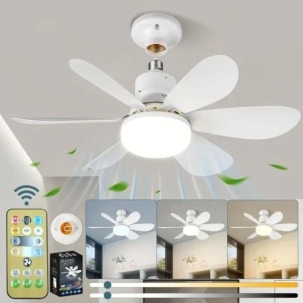ODIPIE Ceiling Fan, Quiet Ceiling Fan, 40W Ceiling Fan Lamp with E27 Socket, 6 Blades, 3 Speeds, Quiet, for Living Room, Bedroom (52cm)