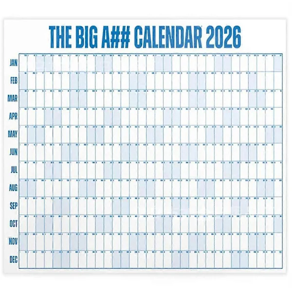Den Store Røv Kalender 2026 - Overdimensioneret Vægkalender med Pen & Klistermærker, 2026 Månedlig Planlægger til Hjemmekontoret, 33x43 Tommer