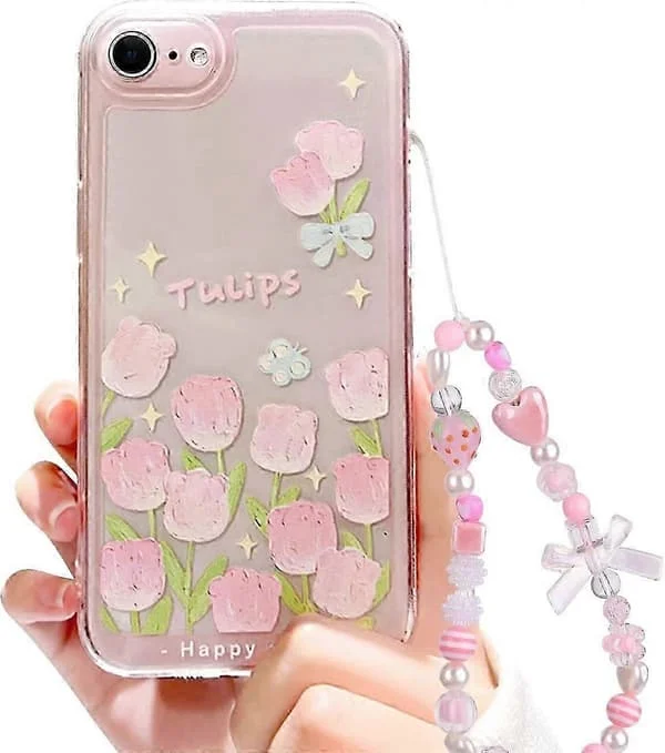 Kompatibel med iPhone 7 Deksel, iPhone 8 Deksel, iPhone SE 2020/SE 2022 Deksel Blomst og Tulipan Design Søt Sløyfeknute Jordbær Perlekjede Slim Sof[D]