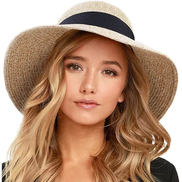 Women's Straw Hat Floppy Foldable Roll Up Beach Hat Sun Hat UPF