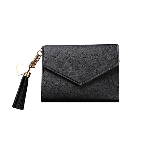 Small Black Wallet Women Leather Chain Tassel Gold Black[TT]