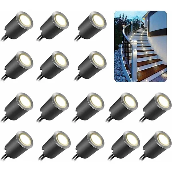 16-pakning innfelte LED-spotter for utendørs bruk, IP67 vanntett, 32 mm, 4500K kaldhvit for hage og uteplass (EU-plugg)-FO-
