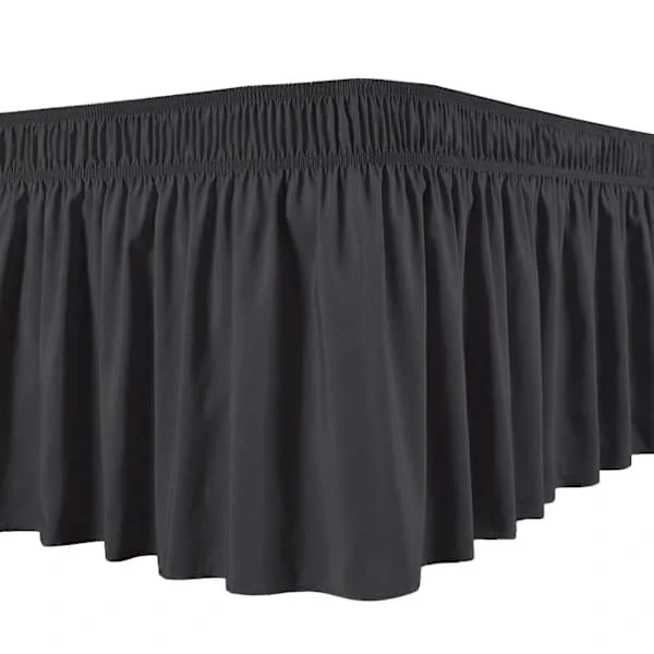 Bed Skirt Silky Luxurious Wrap Around Bed Skirt Easy Fit Even Non-Fading Ruffles Elastic Black XL