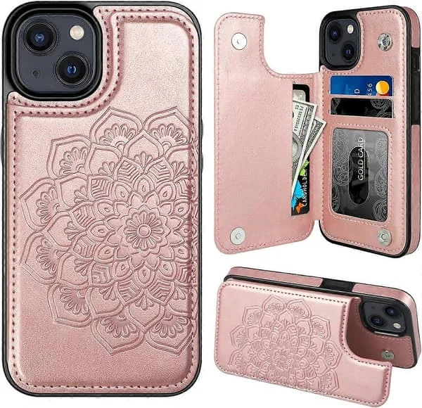 iPhone 15 Case with Card Holder, Floral Magnetic Flip Case for iPhone 15 Wallet Case for Women