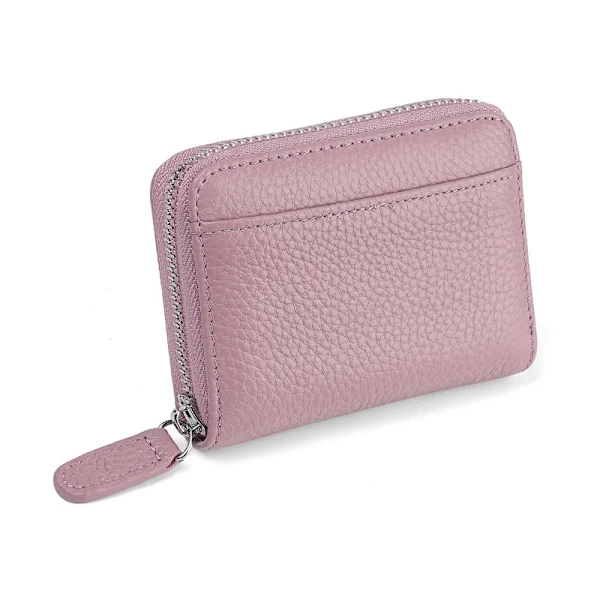 New RFID Blocking Leather Card Wallet with 20 Card Slots Pink Pink