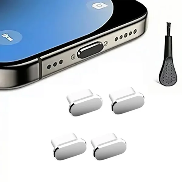4 kpl USB C -pölysuoja puhdistusharjalla, pölytiivis USB-C -tulpat latausportin suojukset, yhteensopiva iPhone Samsungin kaikkien älypuhelimien kanssa