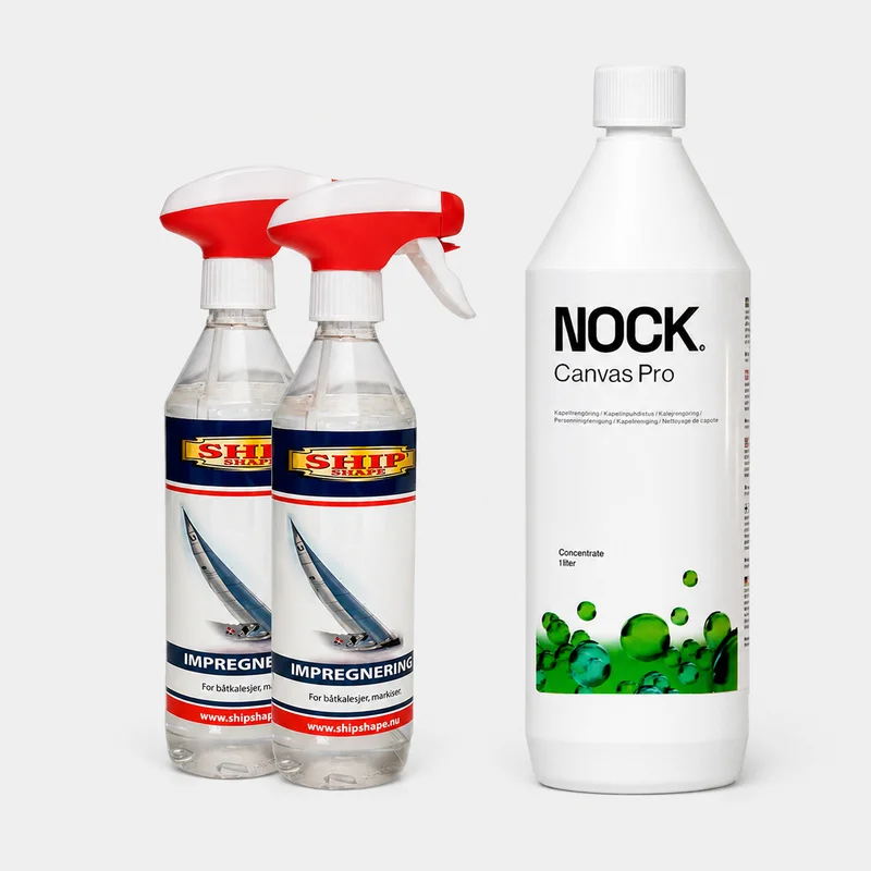 Klorbaserad kapellrengöring, mögeltvätt & impregnering Ship Shape & NOCK Canvas Pro, 1 + 1 liter