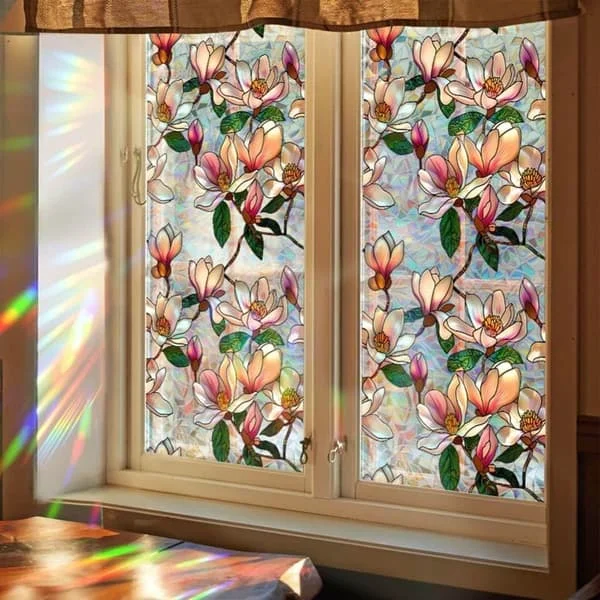 Vindusfilm Retro Blomster Sommerfugl, Statisk Klebende Vindusdekor, Personvern Vindusfilm 43x100cm, UV-beskyttelse