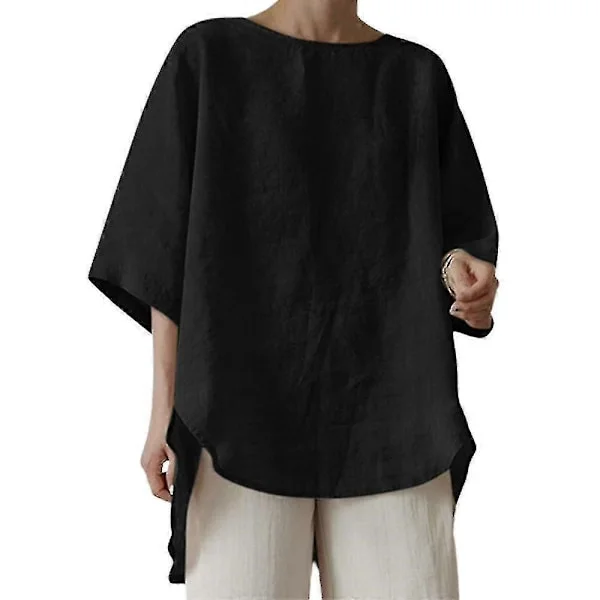【DT】Dame T-skjorte med rund hals sommer hverdagstopper -Sy Black