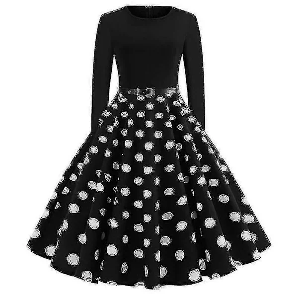 Kvinne Retro 50-talls 60-talls Langermet Cocktail Party Rundhalset Polkadot Rockabilly Kjole