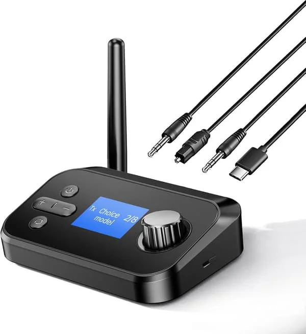 Ultra Bluetooth TV-sändare Mottagare, Bluetooth Ljudadapter med Aux 3.5mm/Optisk, Bluetooth Splitter för Hörlurar Airpods Högtalare