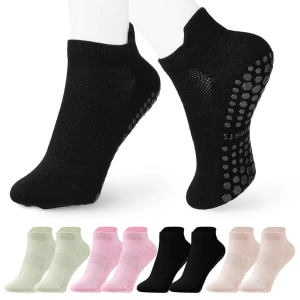 4 Par Pilates Grip Sokker Yoga Sokker Pilates Sokker Korte Sokker Dame Grip Sokker Pilates Sokker Ankel Sokker