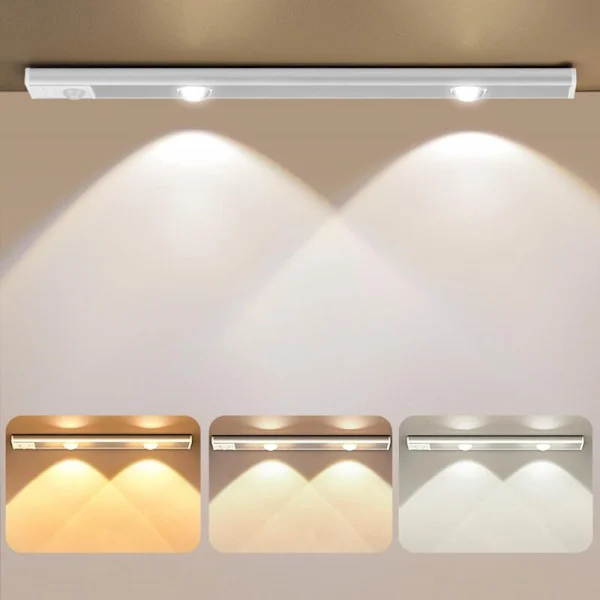 Garderobslampa, 6000K Uppladdningsbar LED-lampa med USB, Trådlös Köks-LED-lampa med Rörelsesensor, LED Nattlampa med Magnetremsa