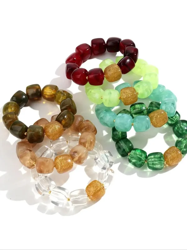 AliExpress - Bracelets élastiques en perles carrées géométriques colorées en acrylique pour femmes, nouveaux bracelets de perles à paillettes, bijoux 