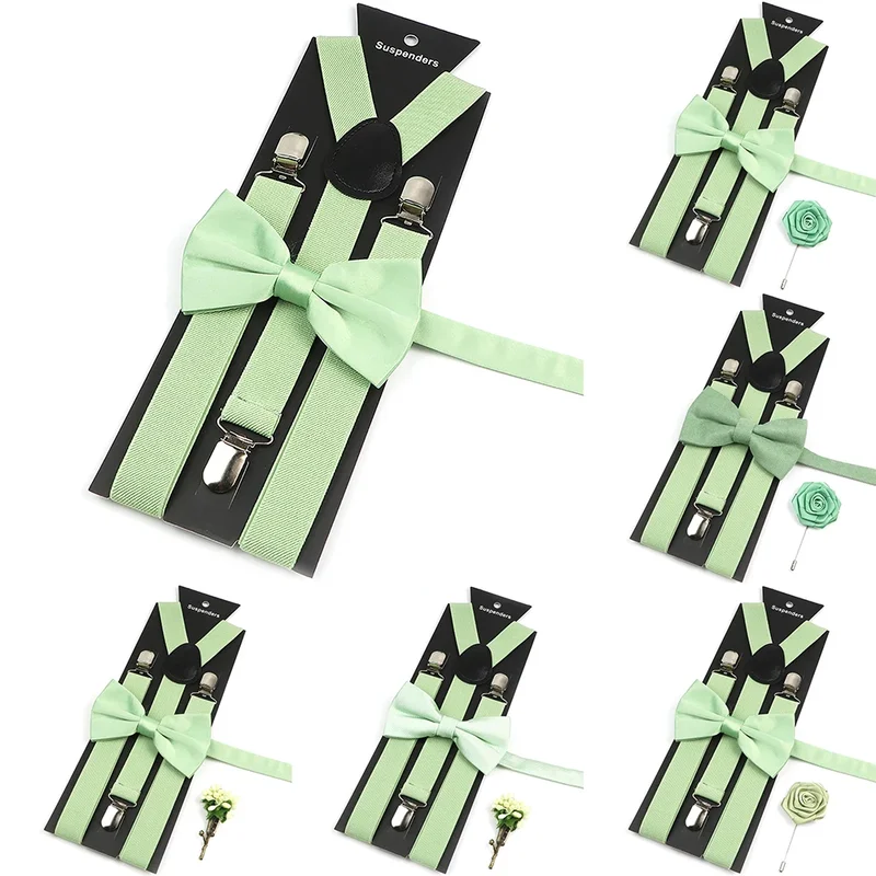 AliExpress - Ensemble de broches à nœud papillon vert sauge, pour mariage romantique, bretelles au dos en Y, bretelles Parent-enfant, costume papillon
