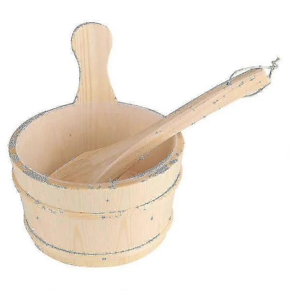 Ny bastuhink med skopa, badrum naturlig trähink + skopa set för bastu spa badtillbehör perfekt present till din familj eller vänner.-XF30-
