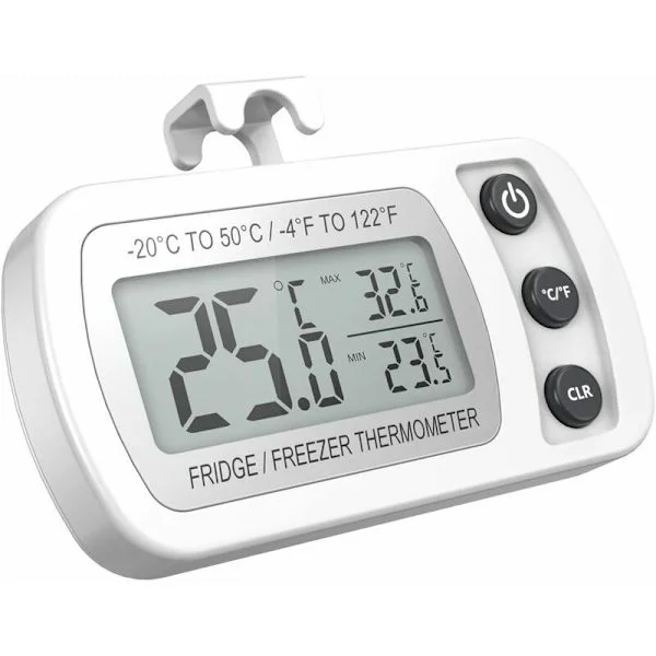 Kjøleskapstermometer, LCD-skjerm, vanntett digitalt frysetermometer med magnetisk krok, hvitt kjøleskapstermometer (-20 50 °C)