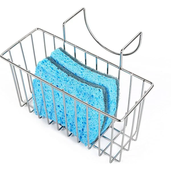 Sink Caddy for Kitchen Sponge, Dish Basket, Dish Rack for Brushes and Dish Soap, Silver, Small (17.8 x 6.9 x 8.9 cm)
