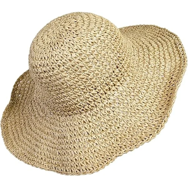 Stråhat (56-58 cm) Dame Strand Solhat Foldbar Stor Dame Floppy