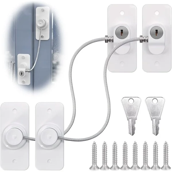 2-pack fönsterlås för UPVC-fönster, fönsterbegränsare för barnsäkerhet med skruvar och nycklar