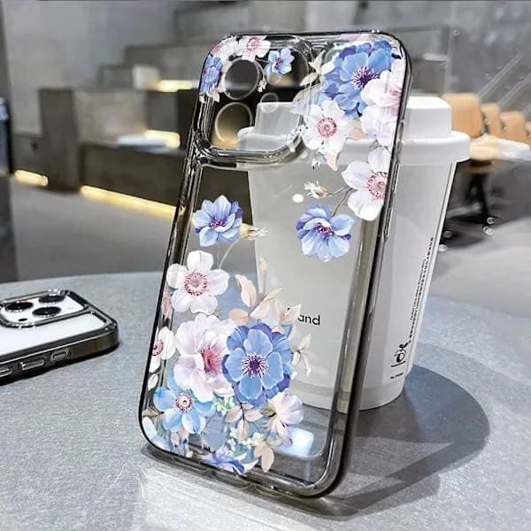 Lilla blomster iPhone 7 Plus/8 Plus deksel, mykt silikon airbag deksel, beskyttende telefondeksel for iPhone 11/12/13/14/15/16/17 Svart JW41