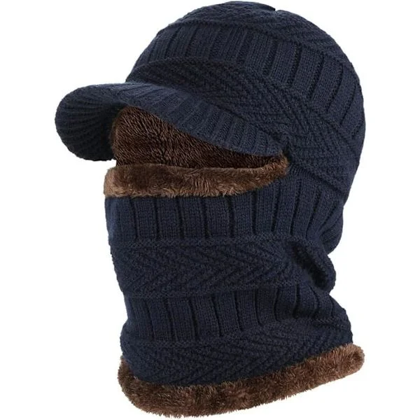 Vinterstrikket balaklava lue hatt med fleksibel halsvarmer, unisex vindtett varm ski ansiktsmaske for utendørssport