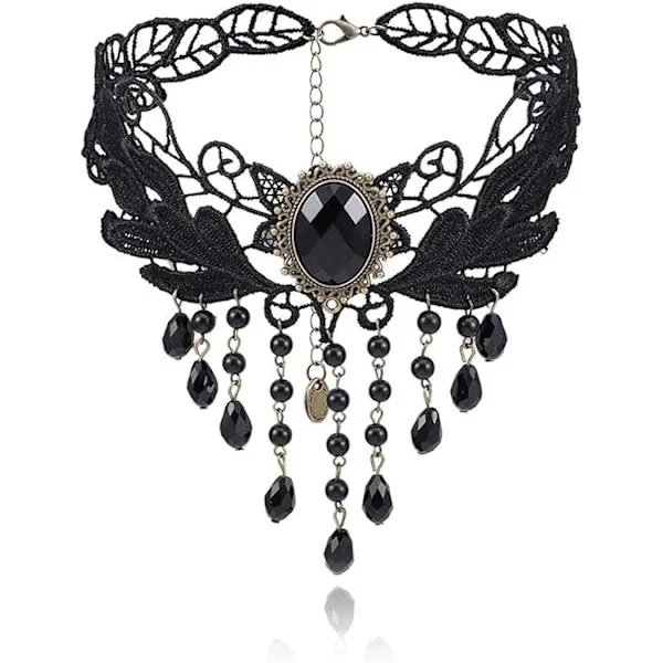 Svart Spets Choker Kvinnor Gotisk Kristall Choker Vintage Steampunk Spets Choker Halloween Kostymfest Smycken