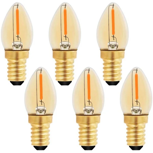 C7 E14 LED-kronljuslampa, E14 Vintage Edison Dekorativ Nattlampa 0.5W (motsvarande 5W), Bärnstensfärgad LED-glödlampa E14 Candelabra 6-pack