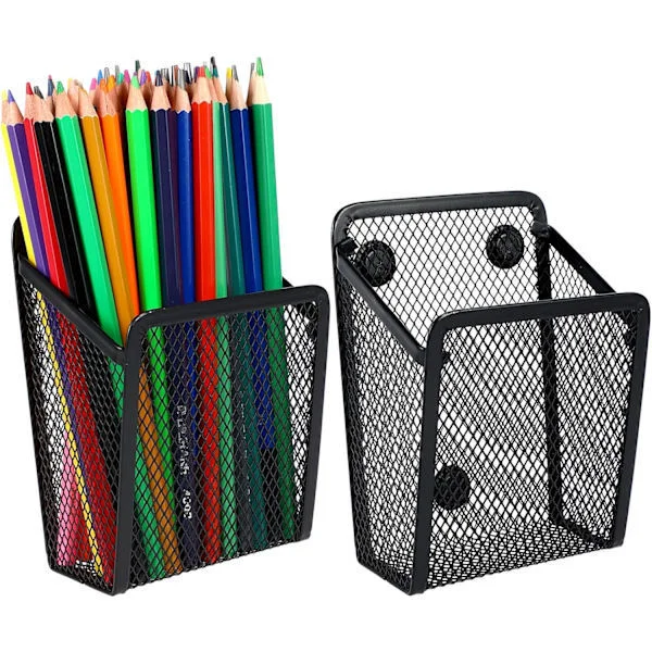 Magnetic Pen Holder, Metal Mesh Desk Organizer, Black Magnetic Storage Basket, for Refrigerator, Whiteboard, Office Supplies