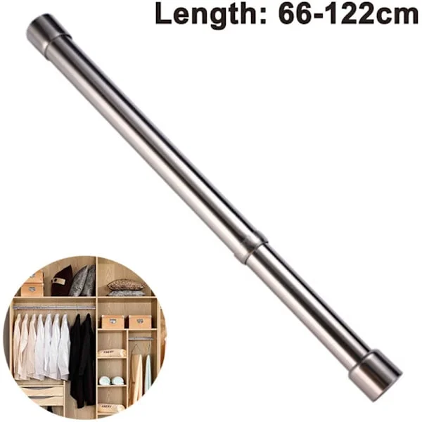 Udtrækkelig tøjstang, garderobestang, tøjstang i rustfrit stål, garderobestang til garderobe, brusebad, 66-122 cm