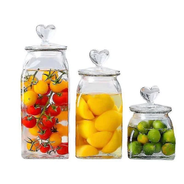 Lasinen karkkipurkki sydämenmuotoisella kannella Keittiön kahvisäilytyspurkki Kuivatut hedelmät Keittiötarvikkeet Ruoansäilytysastia 1200ml