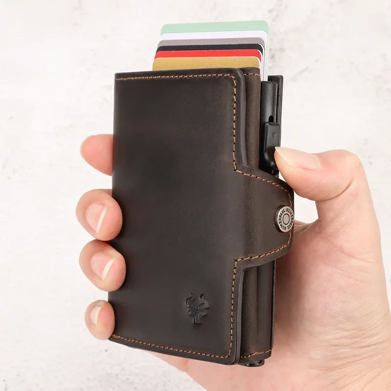 AliExpress - HUMERPAUL Smart Pop Up Card Wallet pour hommes RFID véritable cuir porte-cartes mince femmes Zip porte-monnaie avec compartiment à Notes